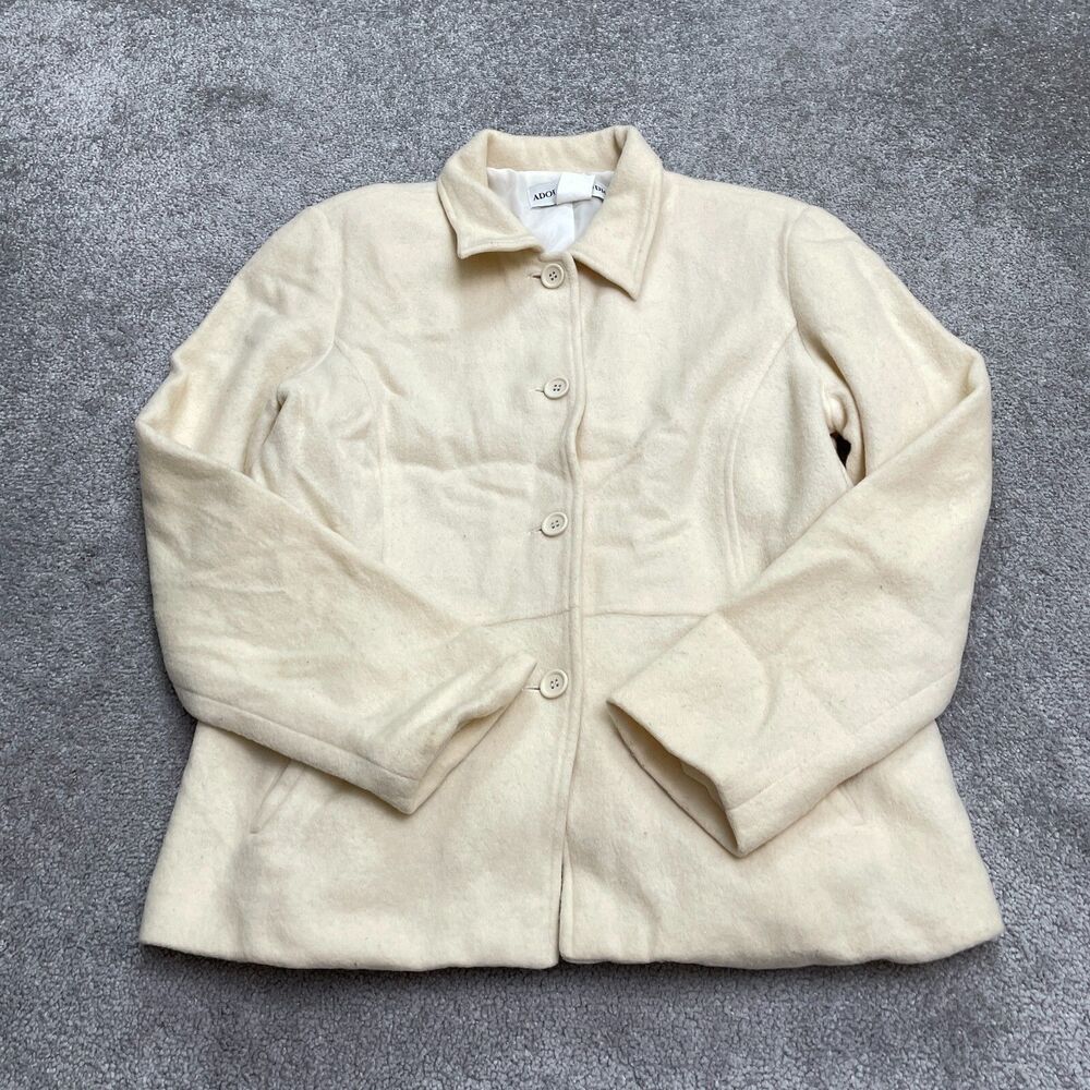 Adolfo Studio Vintage Wool Blend Blazer Jacket Womens 12 Ivory Lined Heavyweight
